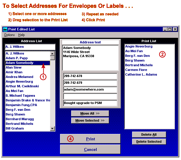 Select Addresses From A Mailing List